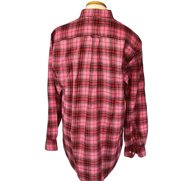 Barbour Button Down Linen Cotton Blend Men Medium Pink Plaid - Picture 4 of 9